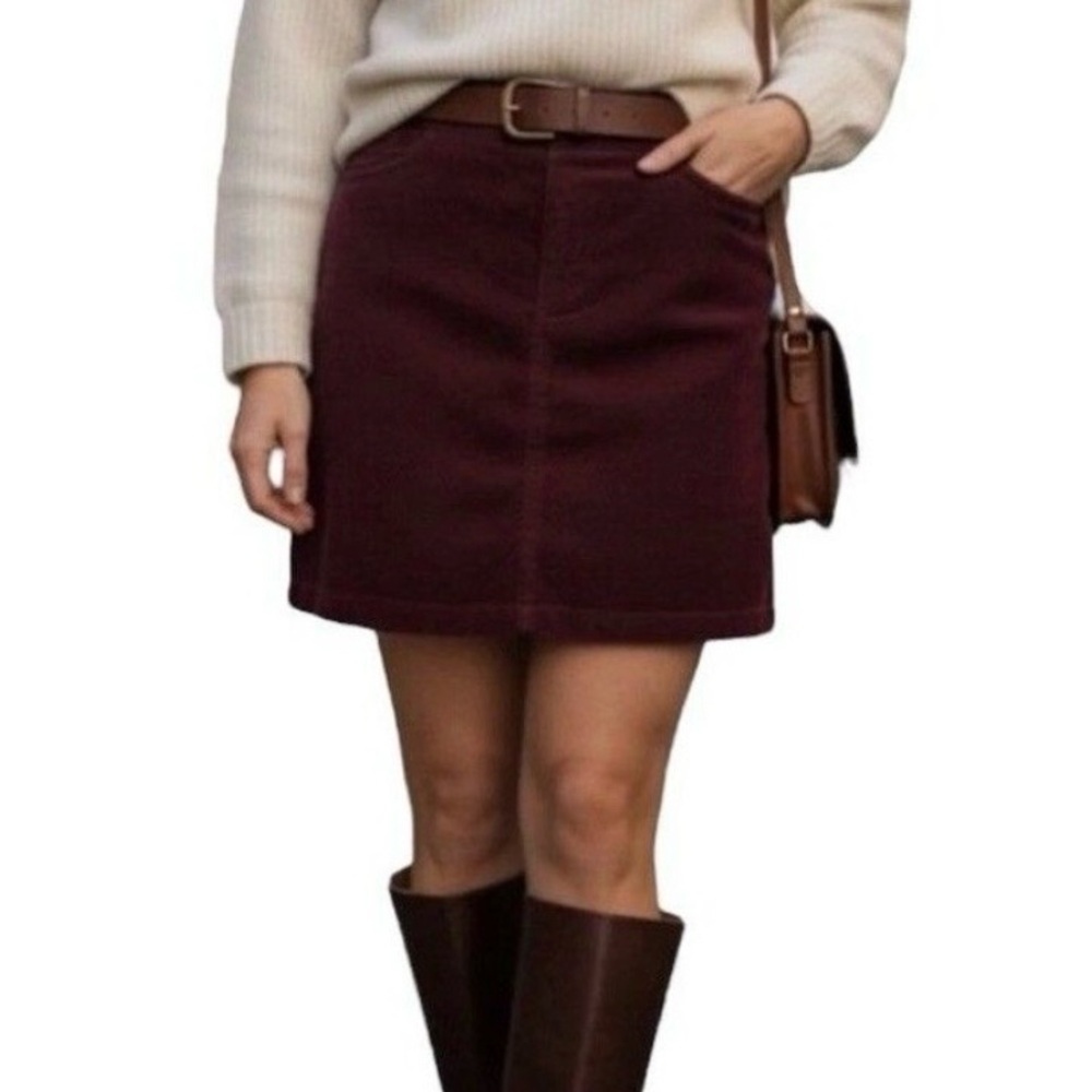 Talbots Burgundy Corduroy Mini Skirt Size 6 Preppy Cotton Stretch Hipster EUC - Picture 1 of 9